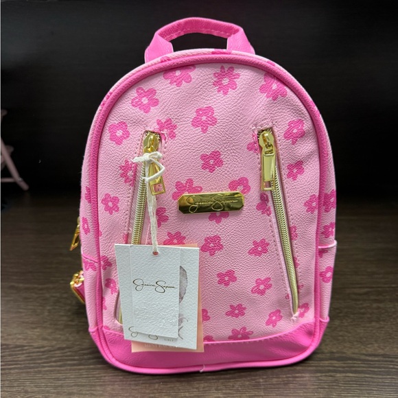 Jessica Simpson Pink Floral Backpack with Gold Accents - Picture 1 of 6
